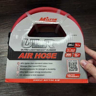 Milton ULR382514 Air Tool Rubber Hose, Ultra Lightweight, 1/4 In. NPT x 25 Ft. -