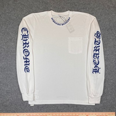 Chrome Hearts Blue Neck Logo Long Sleeve Pocket T-Shirt White Size Medium