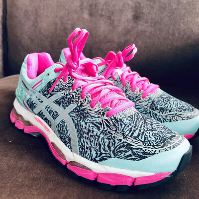 A S I C S Gel Kayano 22 Running Shoe, Light Blue/Pink Glow/Black 8 US T5A6N