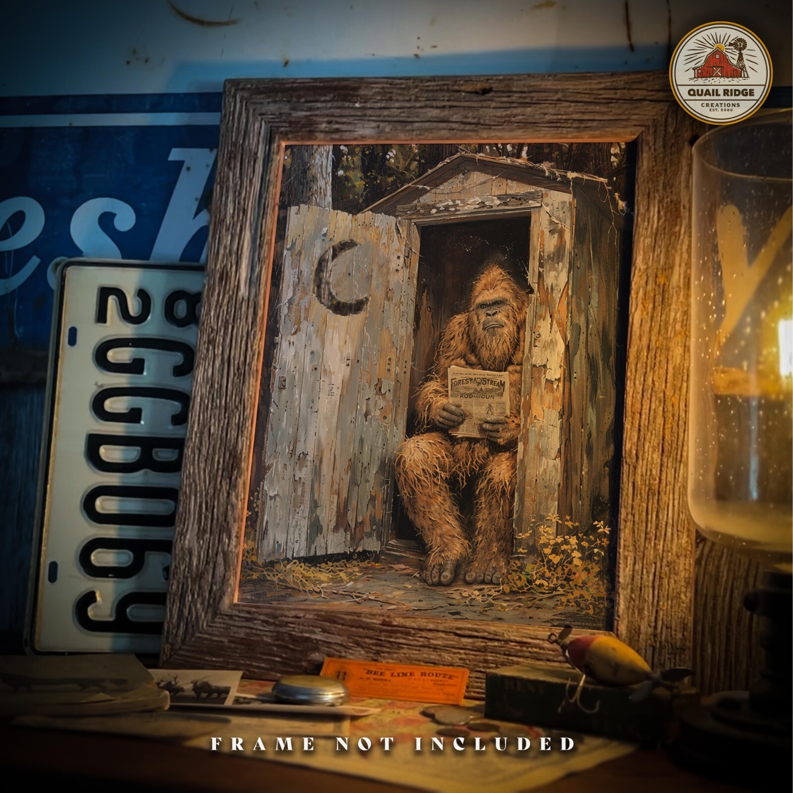 Vintage Sasquatch Bigfoot Art Print Outhouse Artwork Bathroom Wall Decor Gift