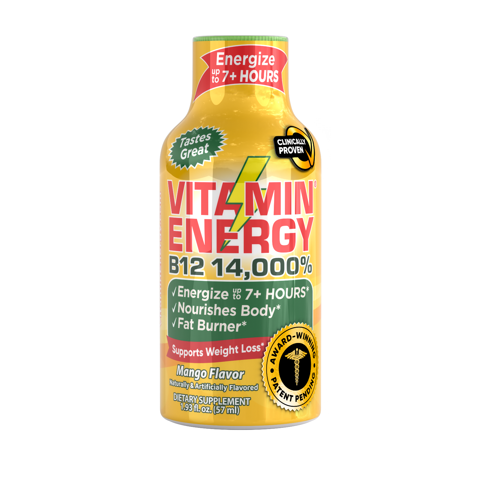 (12 Pack) Vitamin Energy® B12 14,000% Mango Energy Shots, Clinically Proven