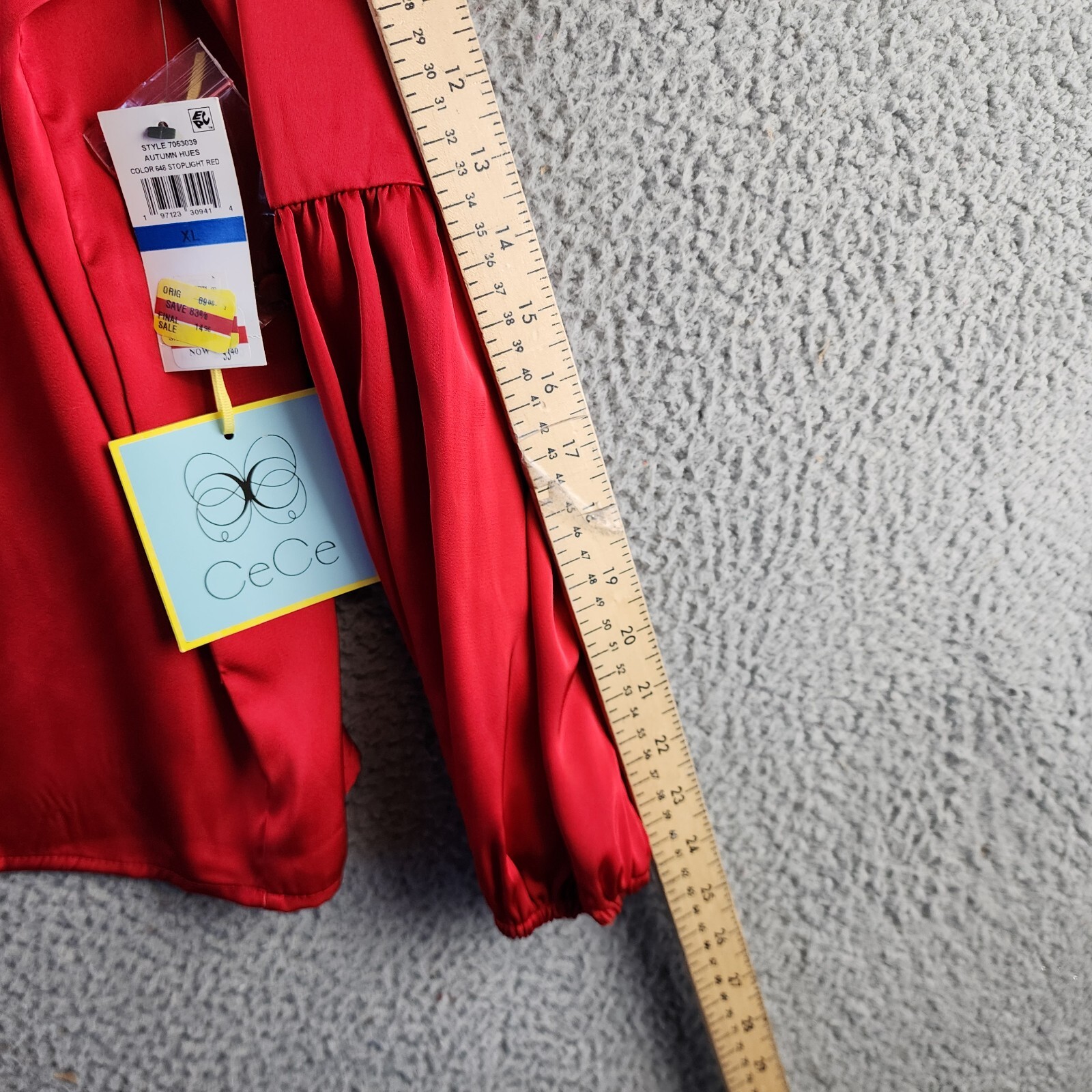 CeCe Blouson-Sleeve Mock-Neck Blouse Women's XL Stoplight Red Button Back L/S - Picture 7 of 14