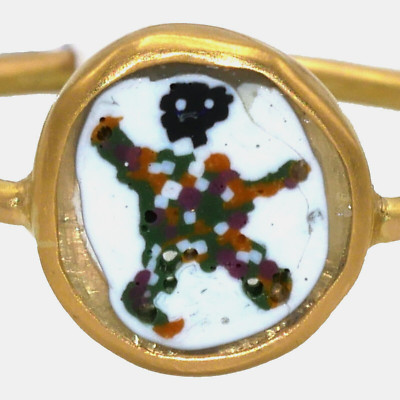 (3899) Antique Franchini  Murrina Arlecchino in a New 18K Gold Ring. Venezia