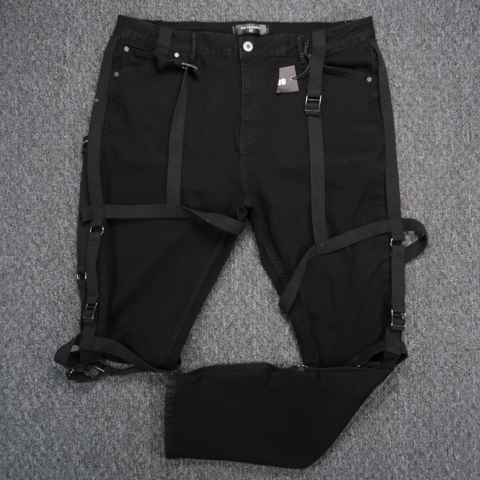 Serenade Jeans Men 42x32 Black Holy Pothos Straps Grunge