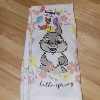 Disney~ Bambi Set of 2 Kitchen Towels 'hello spring' 100% Cotton (16''x26'')- NEW