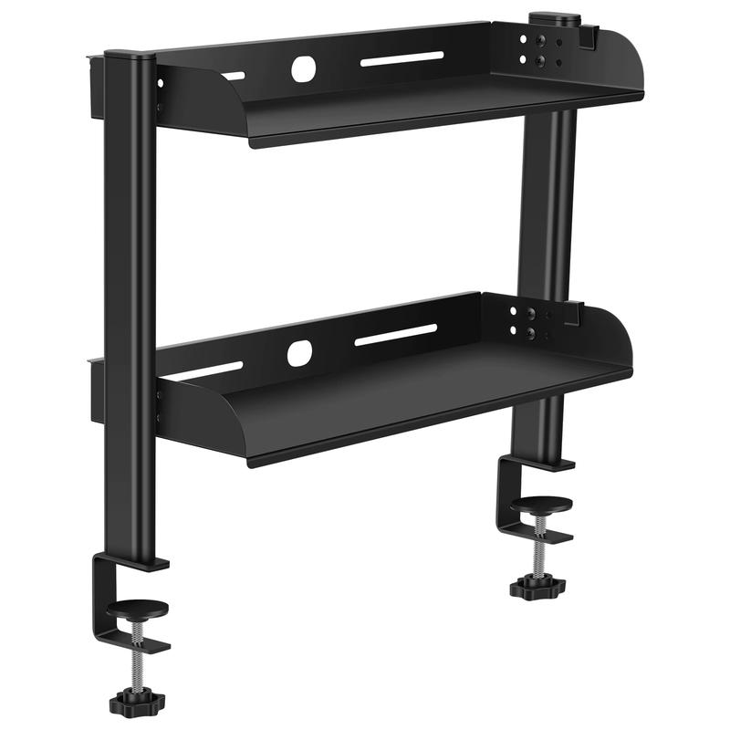2 Tiers ClampOn Desk Shelf No Drill Desk Organizer Rack Space Saving Adjustable Metal Computer Desktop Clamp High LoadBearing