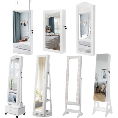 SONGMICS Schmuckschrank Spiegelschrank Schmuckkasten Schmuckkommode weiß