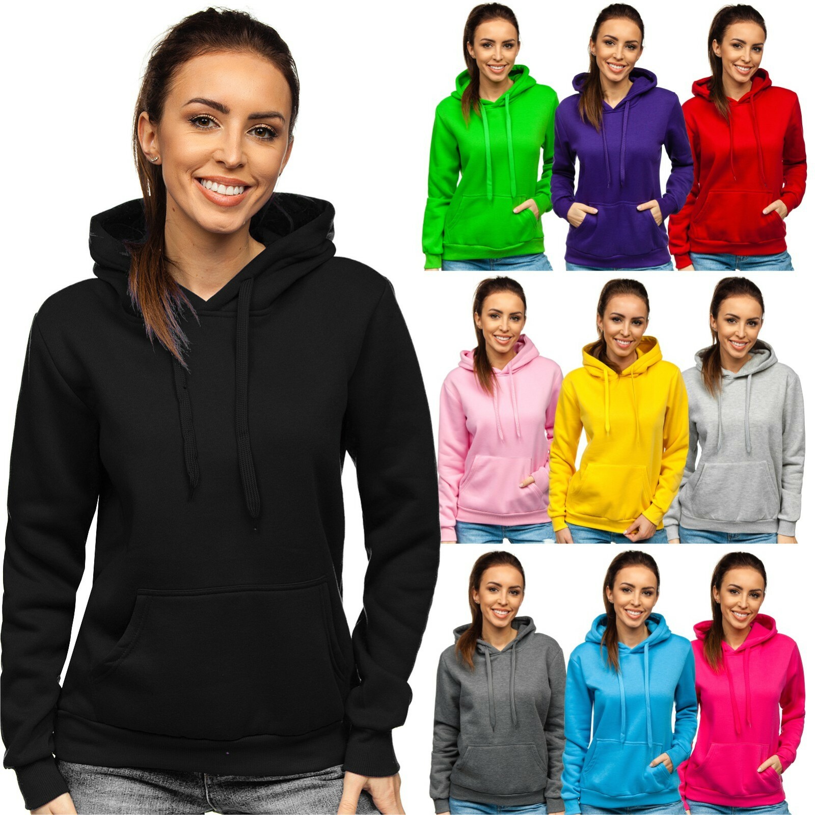 Kapuzenpullover Sweatshirt Pullover Hoodie Langarmshirt Damen BOLF Unifarben