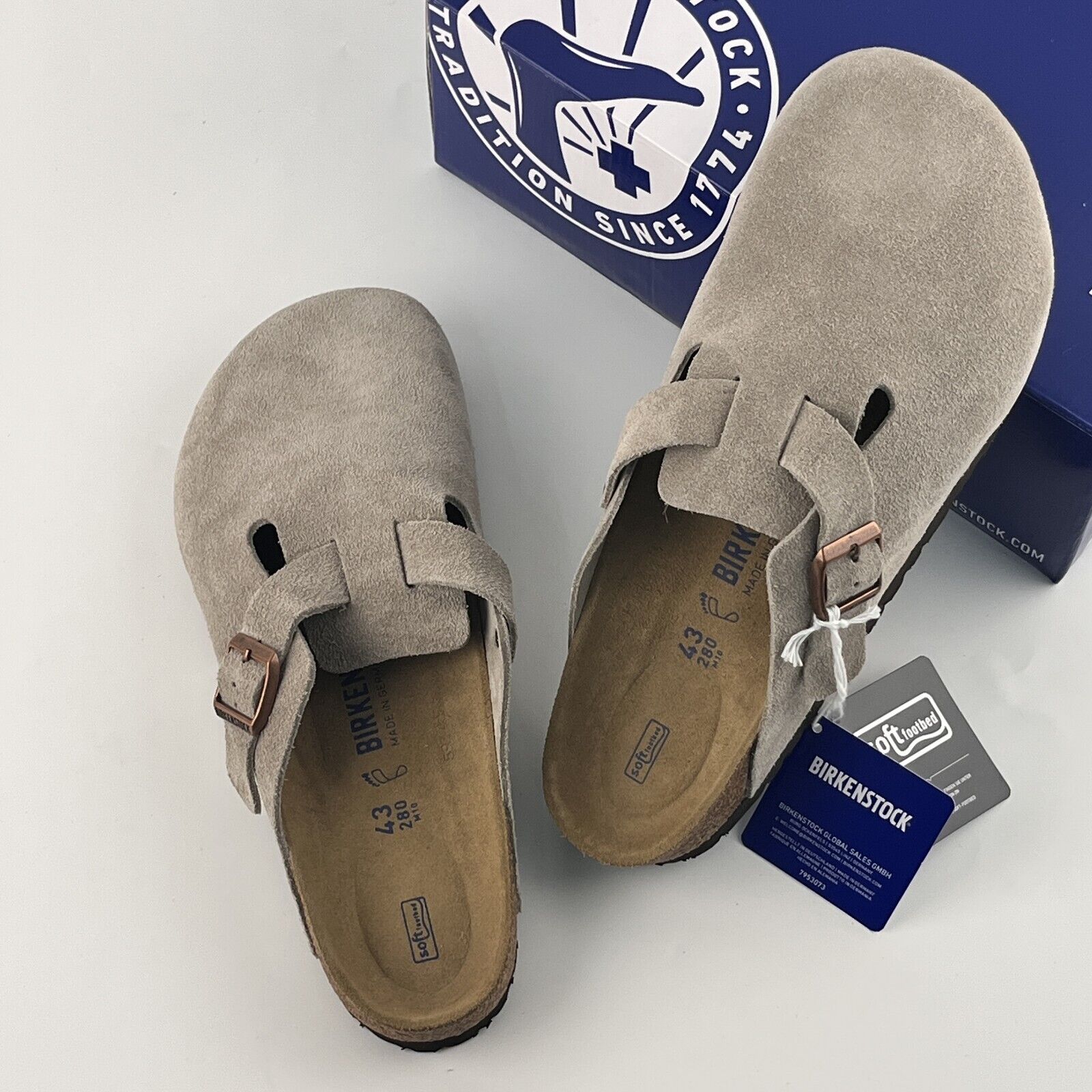 Birkenstock Boston Soft Footbed Taupe Suede Wide Men's Clogs Birkenstock Boston Soft Footbed Taupe Suede Wide Men's Clogs