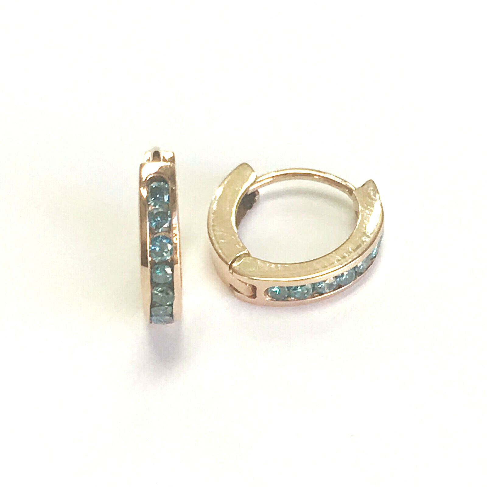 Pre-owned Jewelry By Arsa 0.4 Ctw Natural Blue Diamond Solid 14k Rose Gold Thin Channel Hoop Earrings 13mm