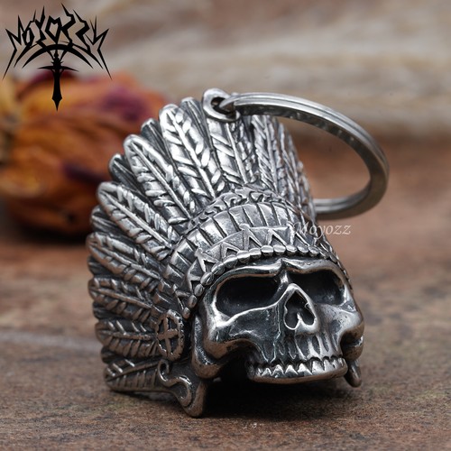 Indian Skull Bell - Biker Bell Accessory or Key Chain for Good Luck on the Road