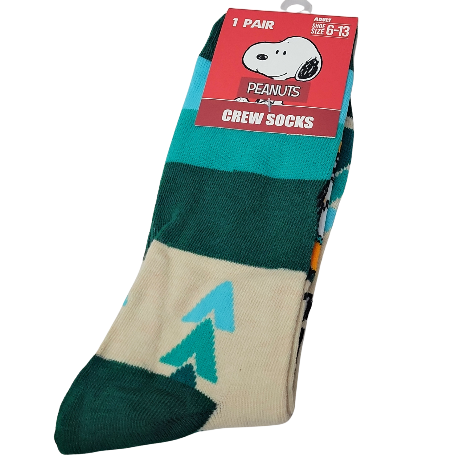 Snoopy Peanuts Crew Socks Adult Shoe Size 6-13 Blue Green Comp...