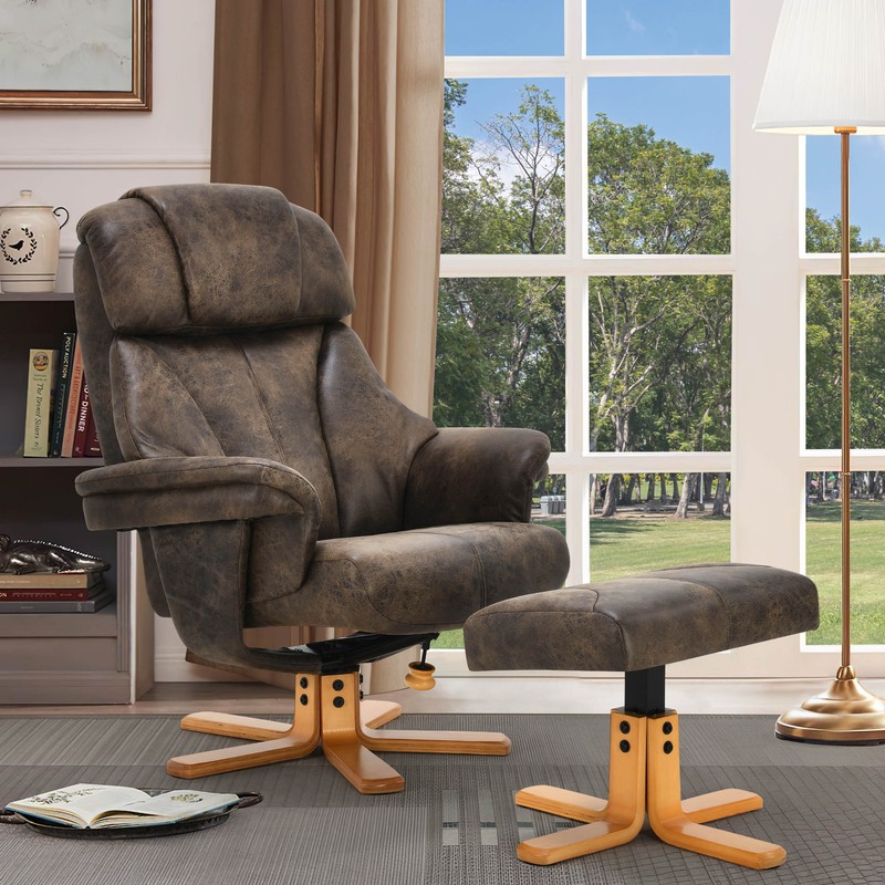 Adjustable Faux Leather Recliner Chair W/ Ottoman Foot Rest