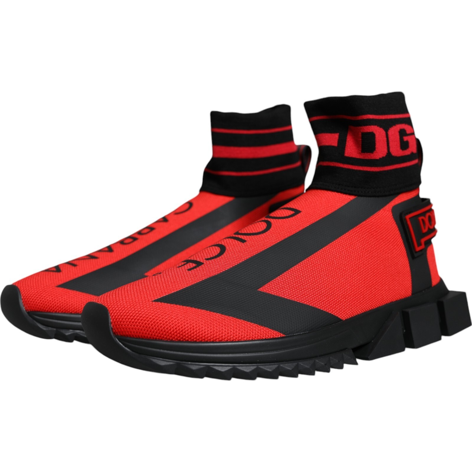 Pre-owned Dolce & Gabbana Shoes Red Black Fabric High Top Sorrento Sneakers Men Eu40 / Us7 In Red, Black