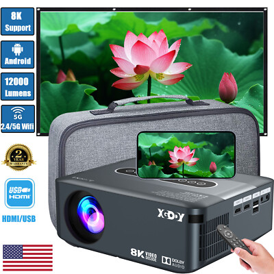 UHD 8K Smart Projector Portable WiFi Bluetooth 12000 Lumens Cinema Home Theater