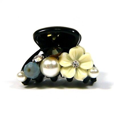 a Pair of Small Flower Pearl Crystal Beaded Plastic Hair Claw Jaw Clip Clamp Pin
