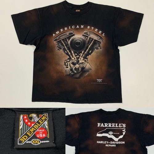 Vtg 3D Emblem T Shirt American Steel Motorcycle V2 Engine