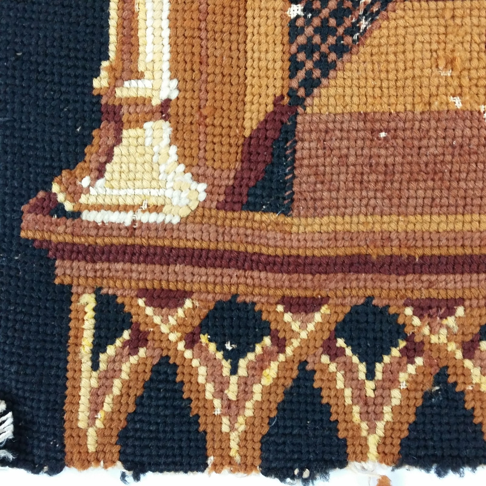 Vtg Finished Needlepoint Gothic Revival Image from Belgium Completed 34x22