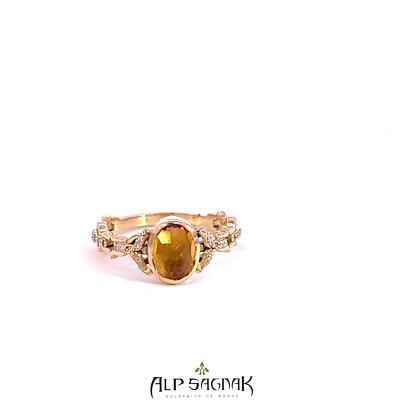 Alp Sagnak 18K Yellow Gold Ring Diamond Citrine