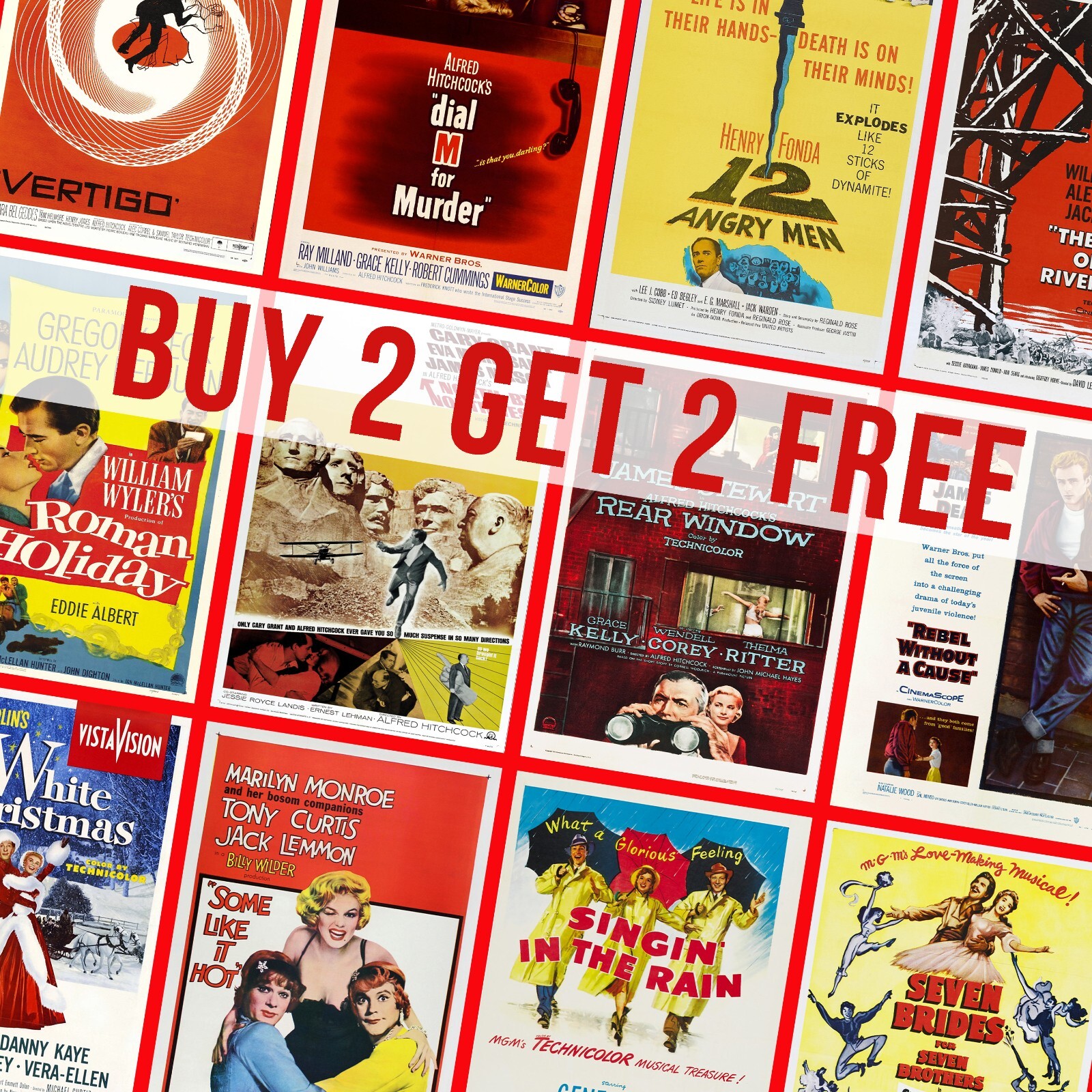 Vintage Greatest 50s Movie Posters Retro Classic Wall Art