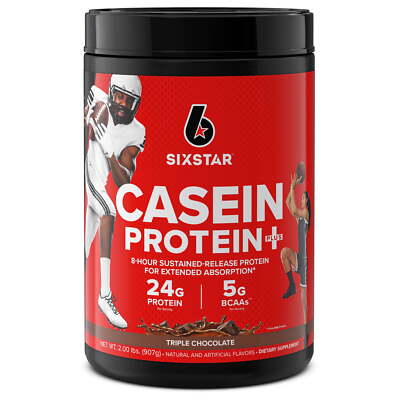 Six Star Casein Protein Powder Plus, 24g Protein, Triple Chocolate, 2 lbs,NEW 