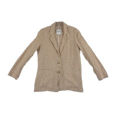 Madewell 100% Linen Blazer Women's Size Medium Tan Gingham Jacket Unstructured
