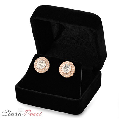Pre-owned Pucci 3.60ct Round Cut Halo Lab Created Moissanite Stud Earrings Real 14k Rose Gold In D