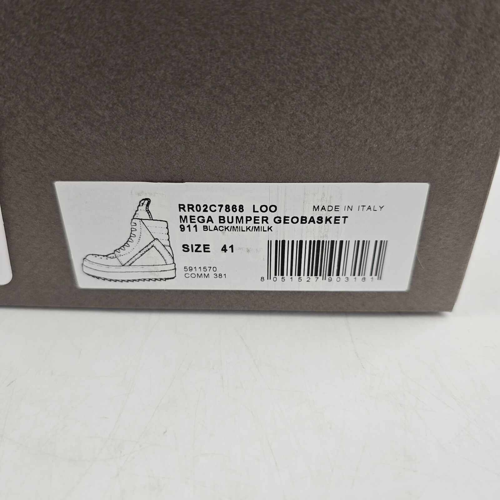 Pre-owned Rick Owens Geobasket Mega Bumper Black/milk Sneakers Size 41 Us 8