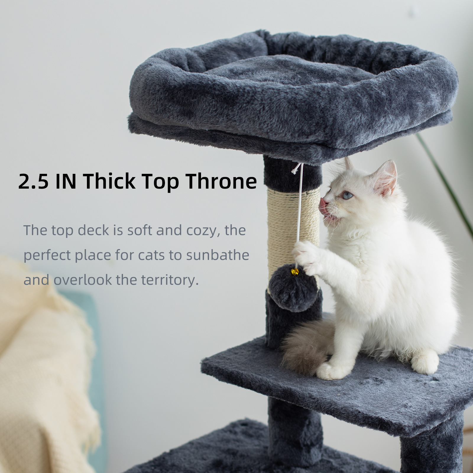 GOXIFACHOY Cat Tree Tower with Tunnel,Condo,Two Plush hanging ball,Large Cat Toy