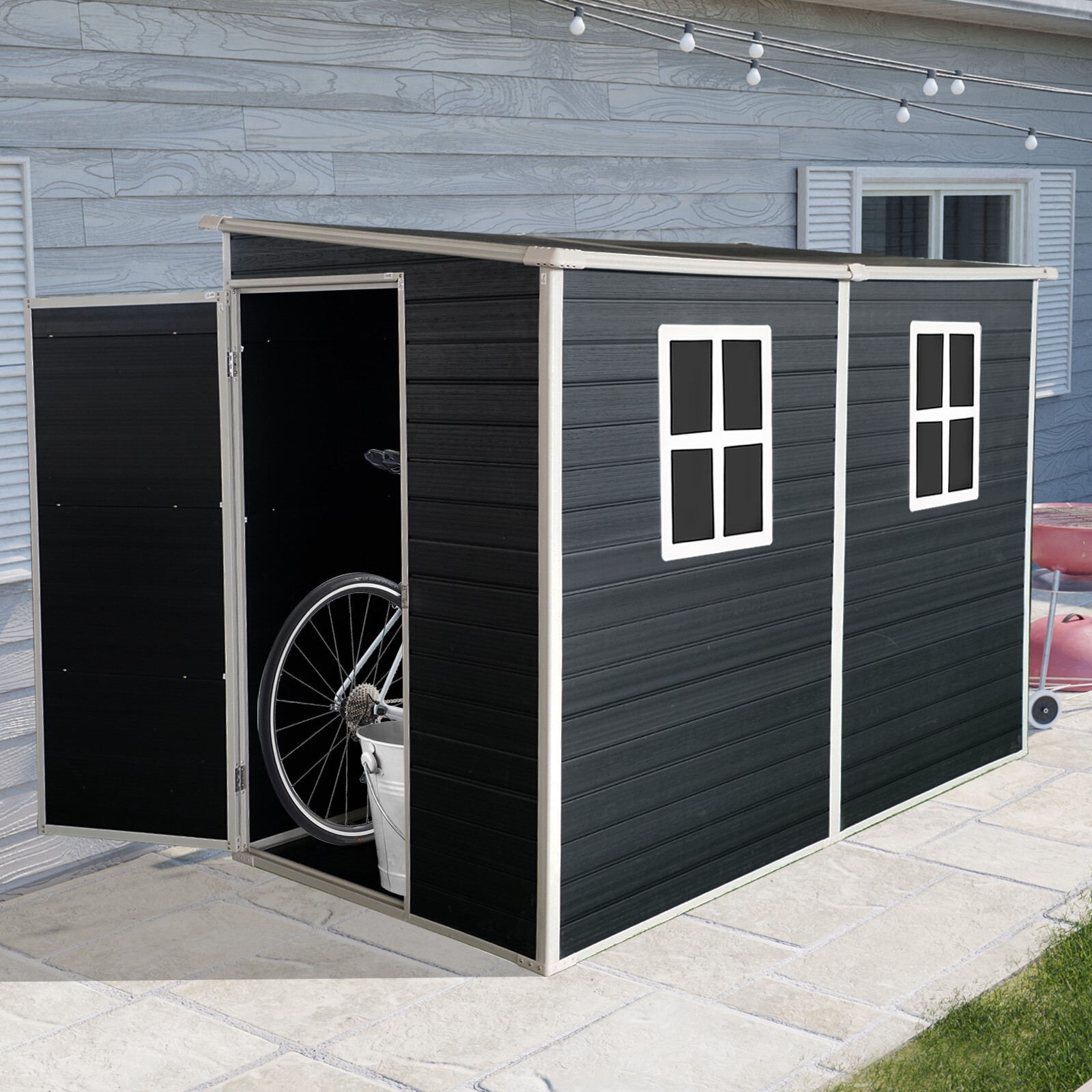 4x8 FT Outdoor Resin Storage Shed with Sloping Roof & Lockable Door for Patio