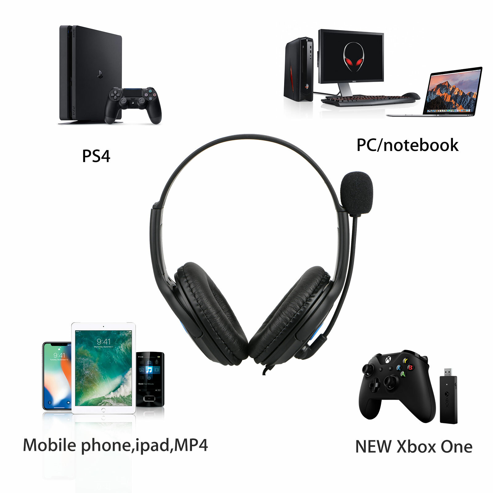 Wired Stereo Gaming Headset for PS4, PC, Xbox One Controller Laptop Mac, Noise C