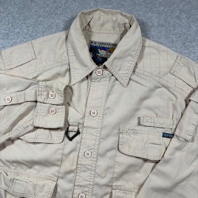 Ex Officio Fishing Shirt Men Medium Beige Long Sleeve Ventilated Utility Pockets
