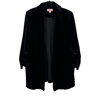 Evri Mineral Black Velvet Blazer Plus Size Open Stretch Dressy Jacket New Size L