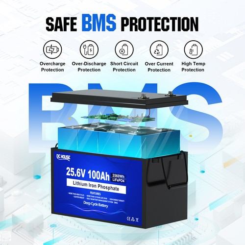 LiFePO4 24V 100Ah Lithium Battery BMS Solar Deep Cycle Off-grid RV Camper Marine