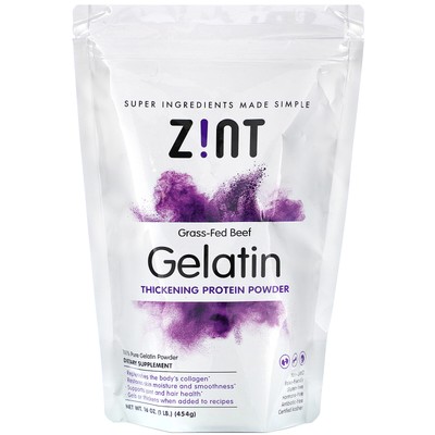 Zint Beef Gelatin Pure Protein 16 унций 454 г Без молочных продуктов, без глютена, травяной откорм,