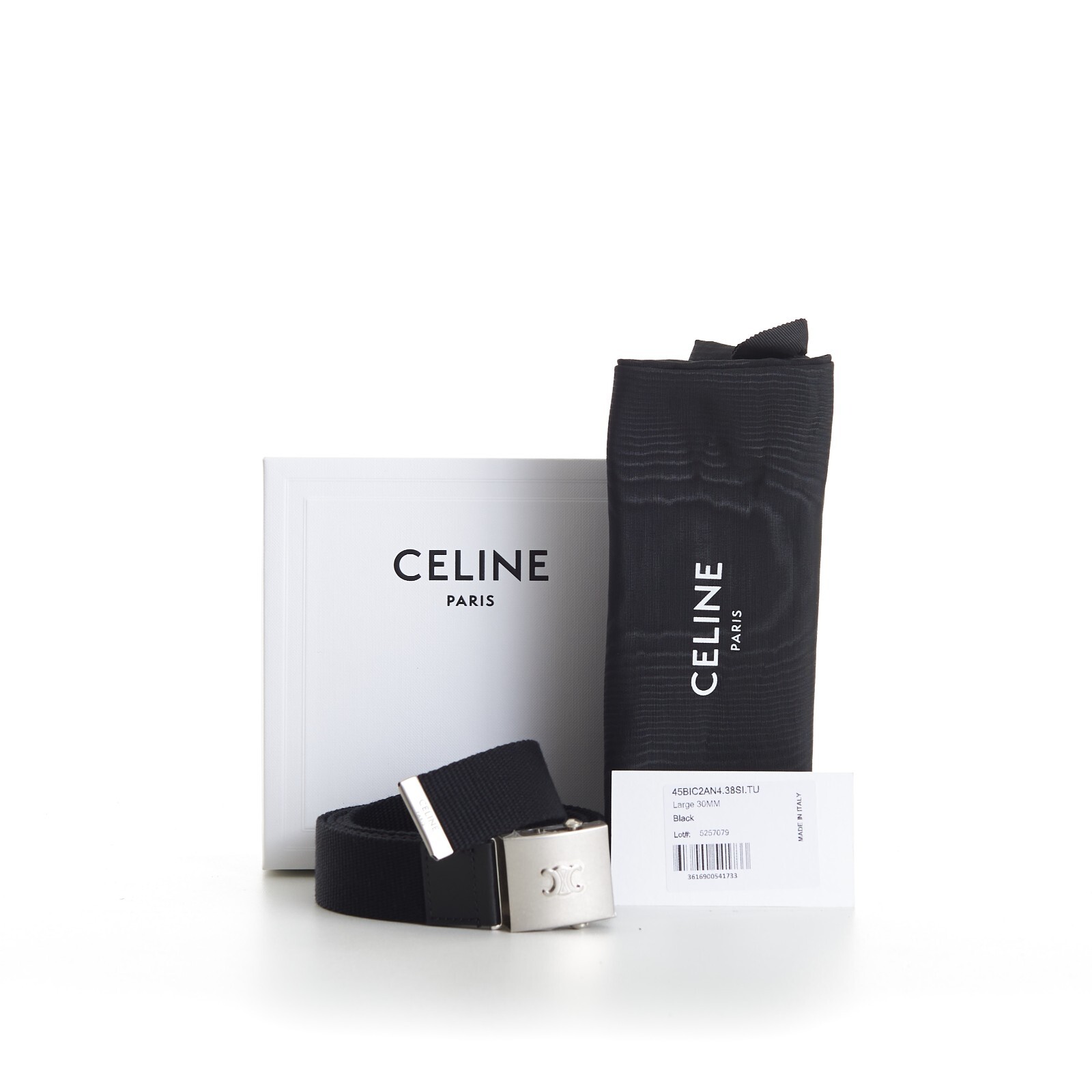 Pre-owned Celine 570$ Large Skater Belt - Triomphe, Black Textile