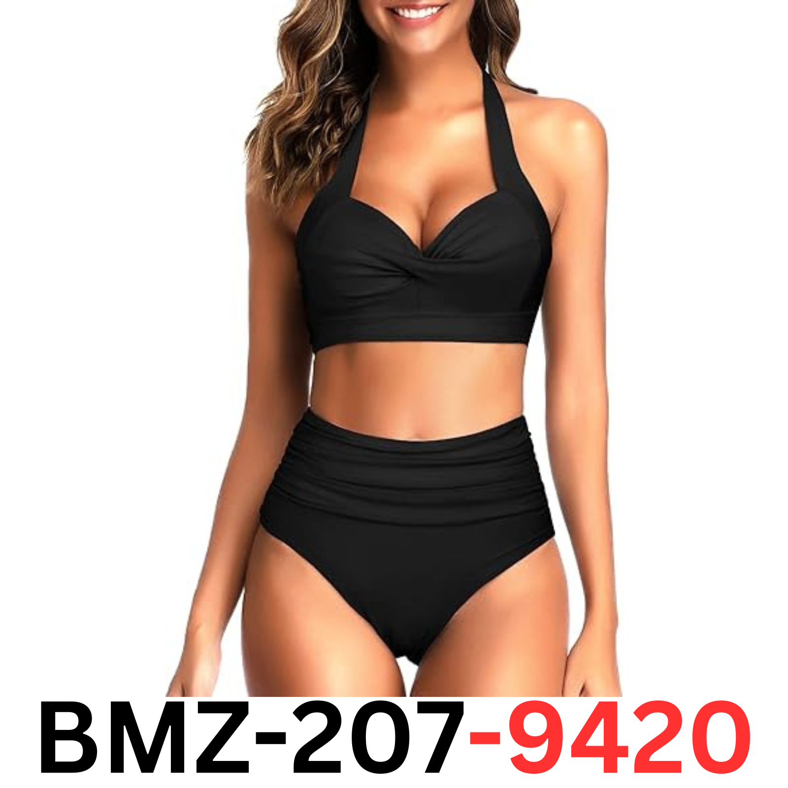 Tempt Me Women TwoPiece Vintage Swimsuit Retro Halter Ruched High Waist Bikini S