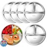 6 Pack Stainless Steel Kids Plates Round Divided Plates 3 Sections Diet Control Dinner Tray Compact Food Serving Tray 9 Inch Unbreakable Platter Metal Dish for Adults Picky Eaters Campers Lunch Snack