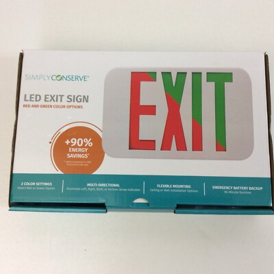 LED Exit Sign Green Red Option Energy Savings Emergency Battery Backup