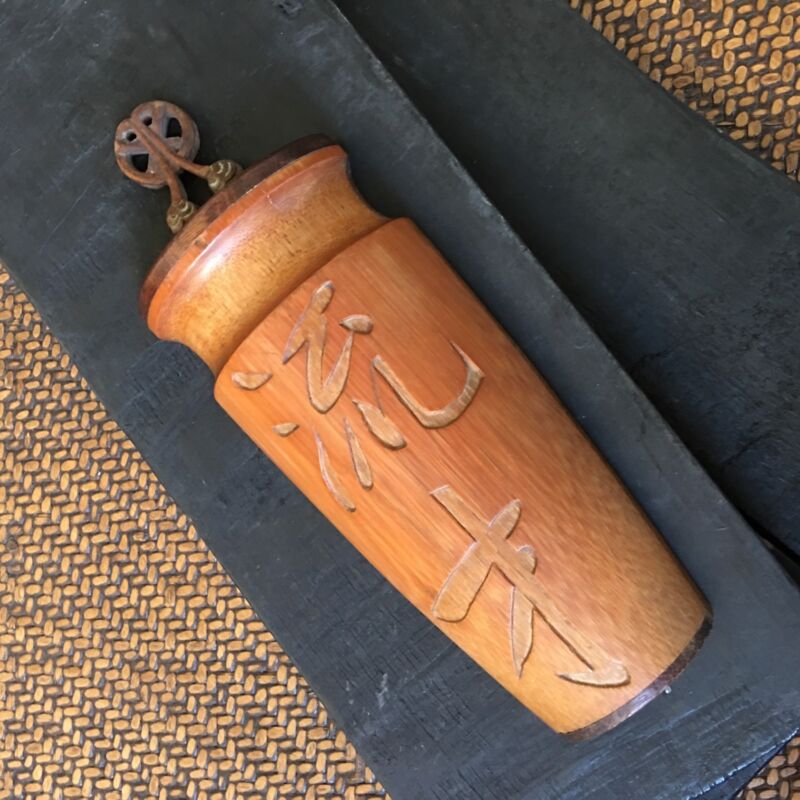 Early 1900s Chinese Vintage Bamboo Hanging Vase With Carved Characters