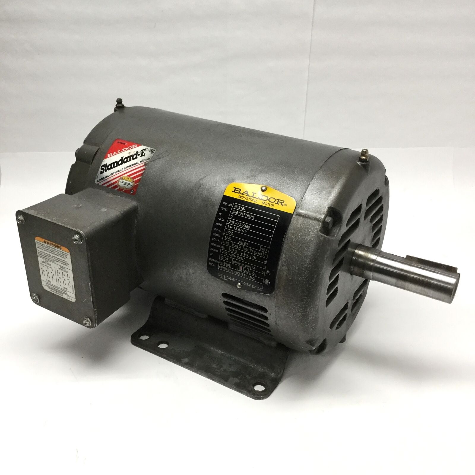 Baldor M3218T Industrial Motor 5HP, 208-230/460VAC 60Hz 3 Baldor M3218T Industrial Motor 5HP, 208-230/460VAC 60Hz 3