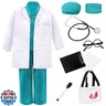 ZZIHAN Kids Doctor Nurse Scrubs Costume Set - Lab Coat, Stethoscope, Nursing Clipboards - Toddler Boys Girls 4-5T - Birthday Party, Halloween Dress Up Green