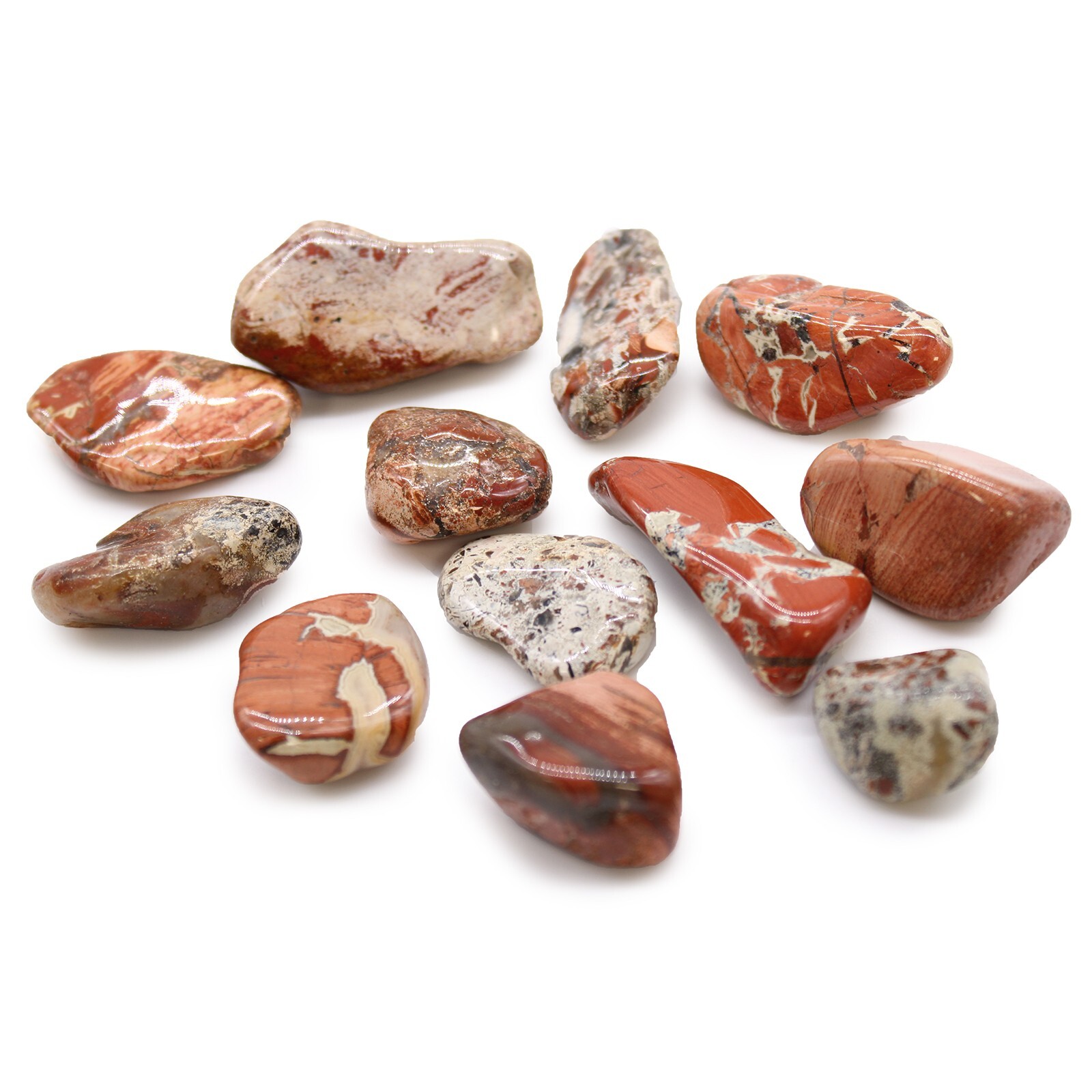 12 MEDIUM AFRICAN TUMBLE STONES LIGHT JASPER BRECCIATED GEMS