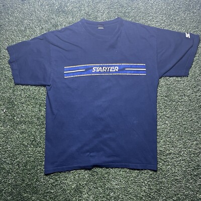 Vintage Starter Shirt Mens Extra Large XL Blue Spellout Short Sleeve Y2K