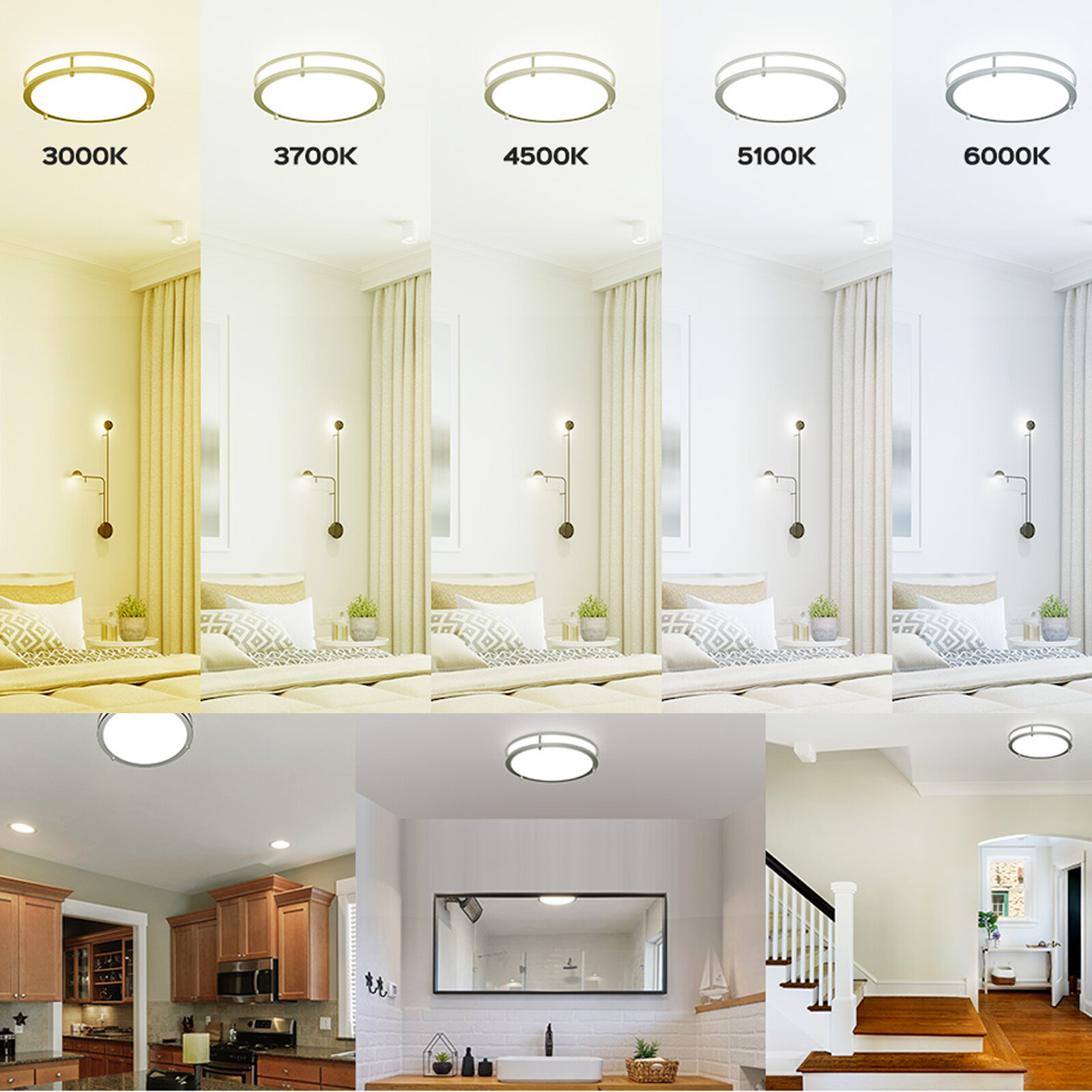 JACKYLED 2x 13" Flush Mount Ceiling Light 36W 5 Color Dimmable Ceiling Lighting