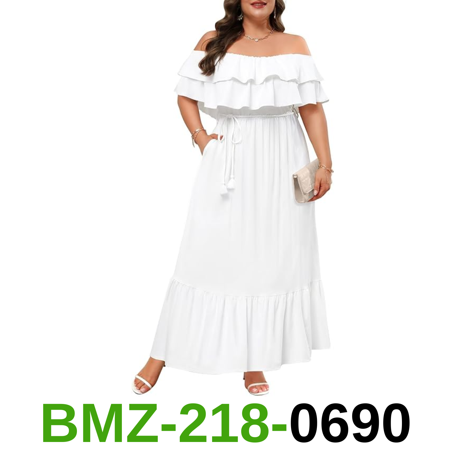 Pinup Fashion Plus Size White Maxi Dresses Off Shoulder Summer Casual Bridal,20W