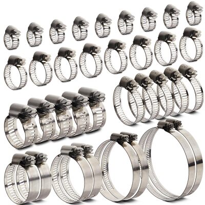 35 Pcs Stainless Steel Hose Clamps Assortment Kit Adjustable Worm Gear Clamps