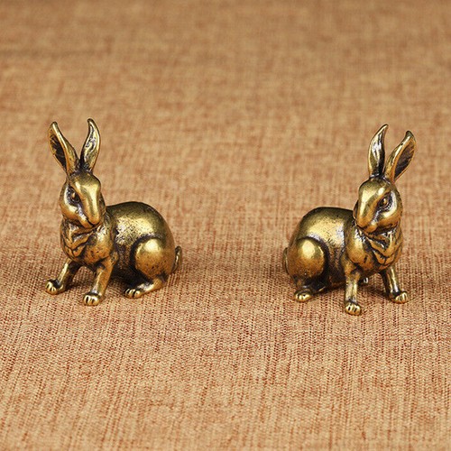 1 Pair Brass Rabbit Figurine Mini Rabbit Statue Ornament House Animal Figurines