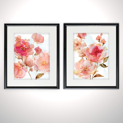FSS-18136-18137 Vivid Peonies 2 Set Pink Flower Art Framed Canvas Prints Land...