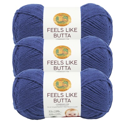 (3 Pack) Lion Brand Yarn 215-109P Feels Like Butta Yarn, Royal Blue